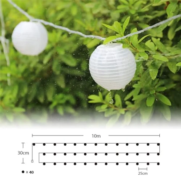 SALCAR 10m Lampion LED Lichterketten Batteriebetriebene, 40er LED Laternen Lichterkette Auße Beleuchtung für Garten, Terrasse, Hof, Haus - Warm – Bild 5