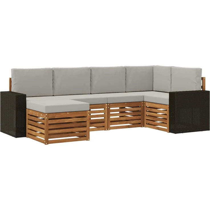 vidaXL Outdoor-Sofagarnitur 6 stk. 5-Sitzer Natur und Hellgrau 3384572 – Bild 2