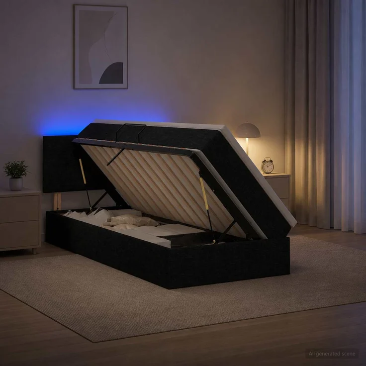 vidaXL LED-Speicherbett mit Matratze Schwarz 90 x 200 cm Stoff 3459038 – Bild 4