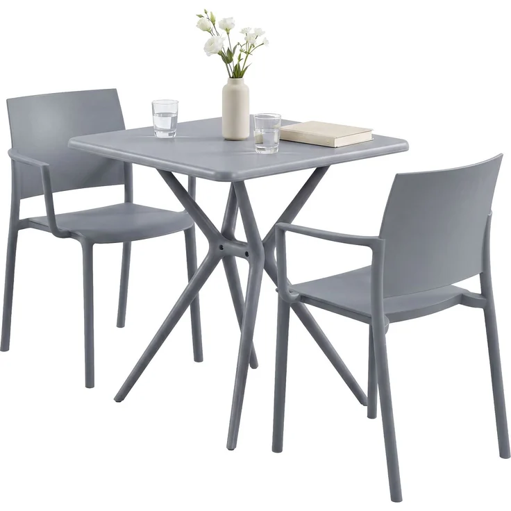 Gartenmöbel-Set FRIDA mit 2 Stühlen - 186 x 72 x 81 cm, Kunststoff, Grau | Balkonset Gartenset Tisch mit Stühlen Bistroset Outdoor – Bild 1