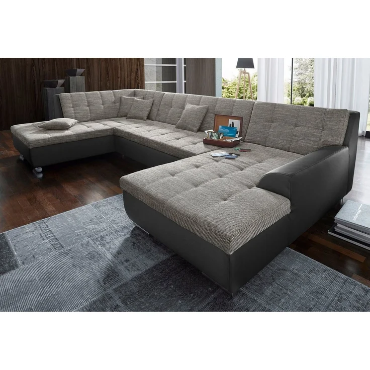 DOMO collection Wohnlandschaft TREVISO inkl. Zierkissen, moderne Steppung, XXL: 364x201x83 cm, wahlweise mit Bettfunktion, in vielen Bezugsarten auch in Cord U-Form – Bild 1
