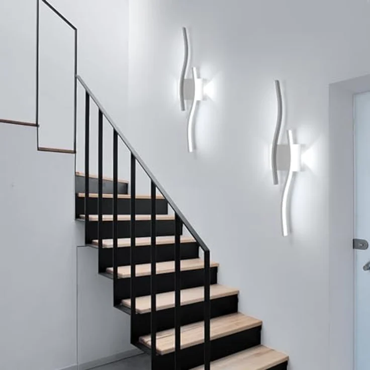 Goeco LED Wandleuchte Innen, 20W 59 cm Lange Wandlampe mit 2 Fimmige aus Acryl 6500K Kaltweißes Licht, Modern Gebogenen LED Wandbeleuchtung für Flur Wohnzimmer Schlafzimmer, Weiß – Bild 7