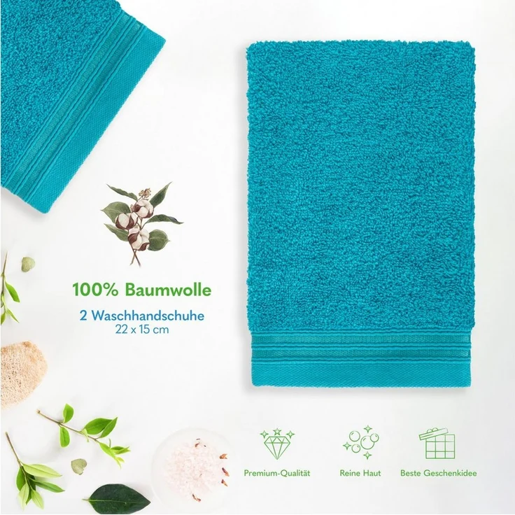Hammetex 2er Set Mini Handtücher 15x22 cm, 100% Baumwolle mit Waschlappen Waschen Frottier, Superwuschel Weiche Qualität Strapazierfähig, Türkis – Bild 4