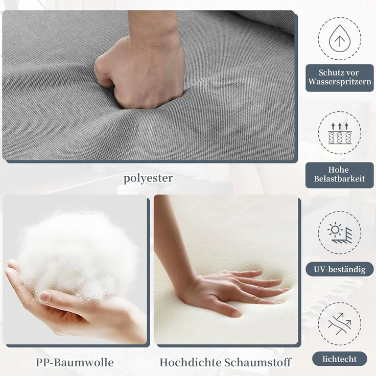 Ball & Cast Gartenmöbel Set für 4 Personen, Balkonmöbel mit 2-Sitzer Sofa, Couchtisch und 2 Sesseln, Lounge Möbel Outdoor mit Glastischplatte und Geflochtenes PE-Seil aus Wassergrasimitat, Grau – Bild 6