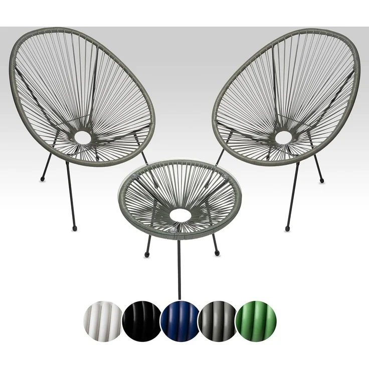 sunnypillow Gartenstuhl 2er Set Acapulco Gartenstühle mit Tisch, Grau – Bild 1