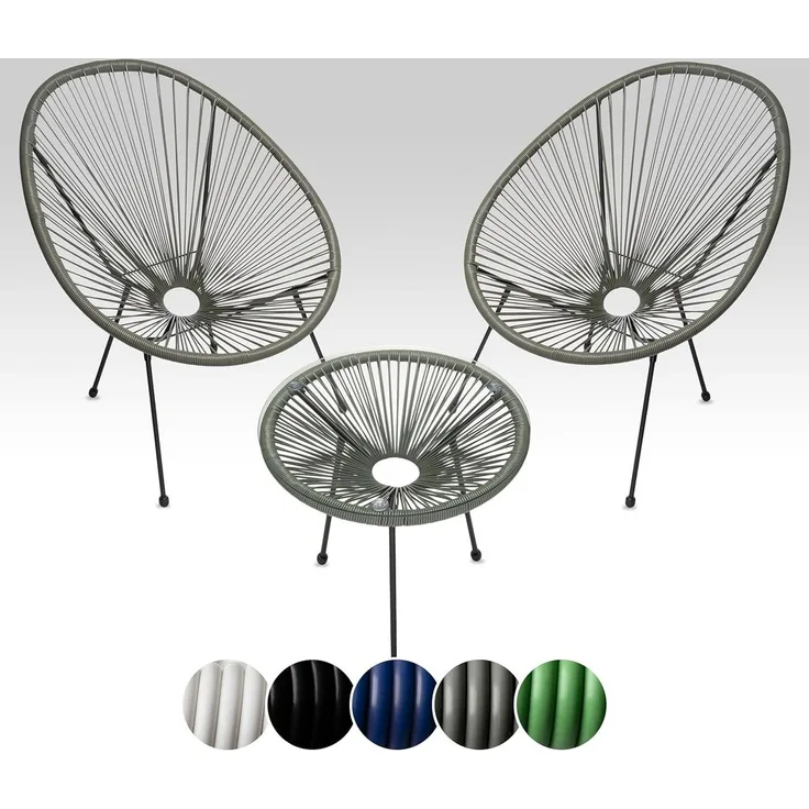 sunnypillow Gartenstuhl 2er Set Acapulco Gartenstühle mit Tisch, Grau