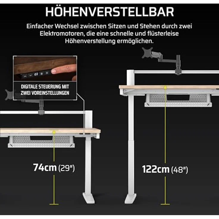 Corsair Platform:4 Elevate, Höhenverstellbarer Elektroschreibtisch 120 cm x 76 cm mit USB-Anschluss und Monitorarm – Weißkiefer Beize – Bild 4