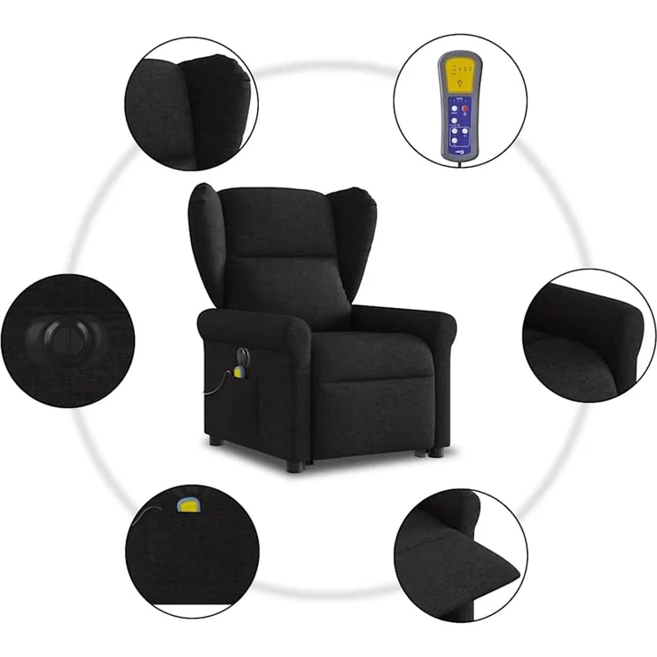 vidaXL Elektrischer Massagesessel mit Aufstehhilfe Schwarz Stoff 3303406 – Bild 7