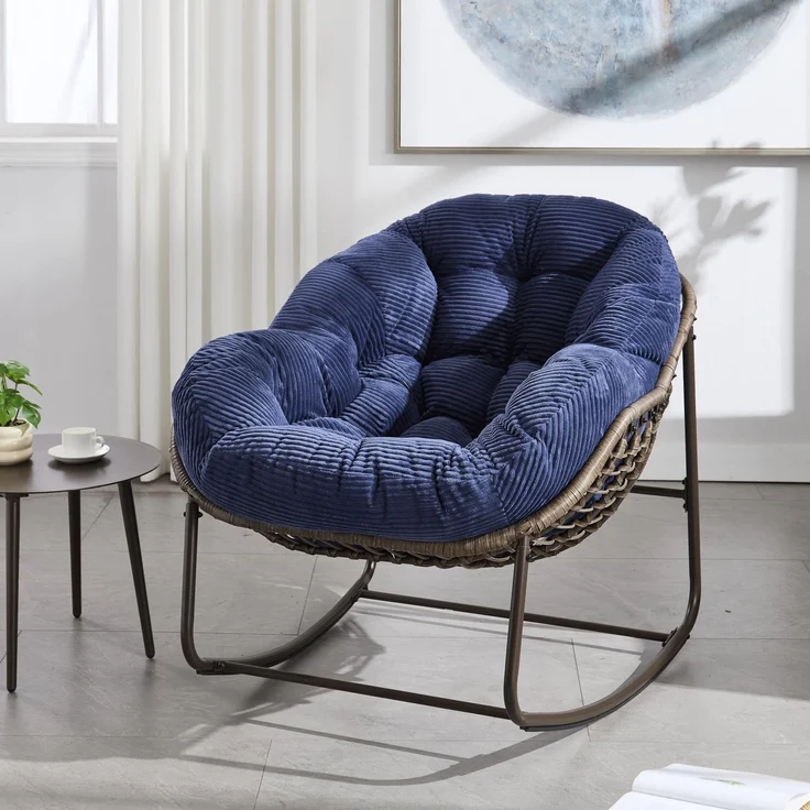 Ball & Cast Schaukelstuhl für Drinnen & Draußen, Rocking Chair mit Gepolstertem Kissen, Relaxsessel Schwingsessel für Garten, Balkon & Terrasse, Marineblau