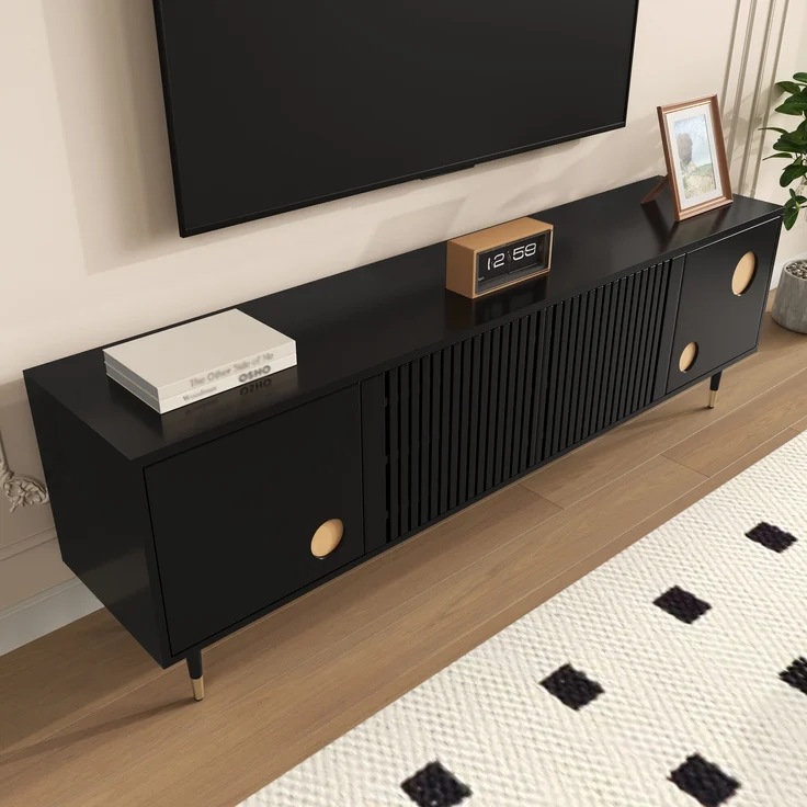 TV-Schrank aus MDF mit 4 Türen & Kabelmanagement, 170x36x54 cm, Schwarz – Bild 8