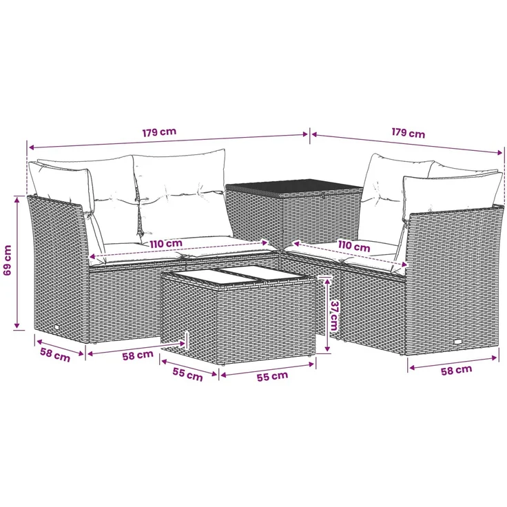 vidaXL Sofa Set 6 stk. Grau und Dunkelgrau Polyrattan und Stahl 3447352 – Bild 12