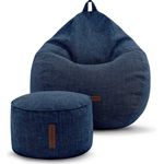 Green Bean® 2er Set Indoor Sitzsack + Hocker mit EPS-Perlen Füllung - Sitzhocker Sitz-pouf , Dunkelblau, XXL