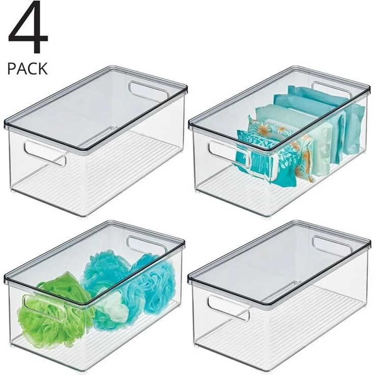 mDesign Aufbewahrung Organizer Kosmetikbox stapelbar Deckel Transparent Grau – Bild 4