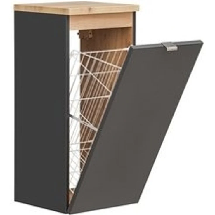 Badezimmer Unterschrank mit Wäschekorb TOSKANA-BLACK-56 in seidenmatt anthrazit B/H/T ca. 35/80/35cm – Bild 5