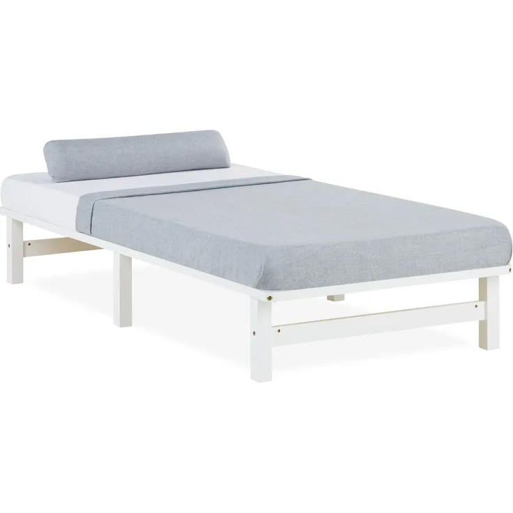 Palettenbett 90x200 cm Massivholzbett Palettenmöbel Bett Holzbett Futonbett Weiß