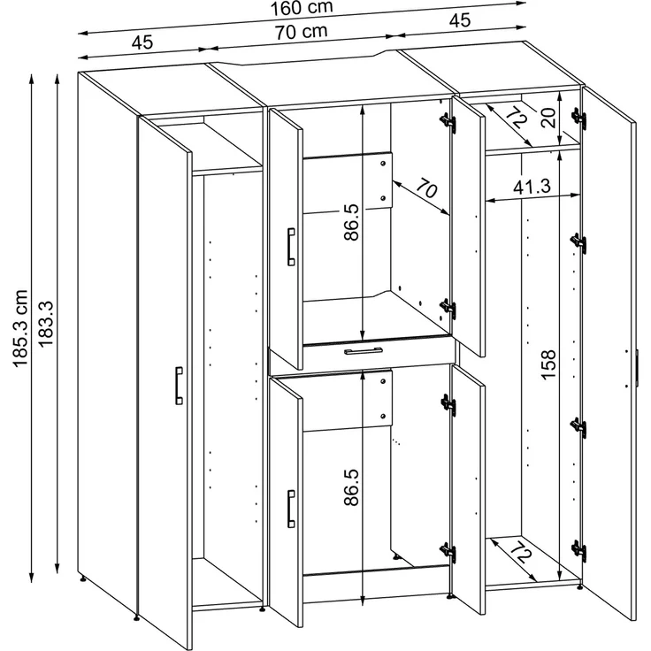Roomart Waschmaschinenschrank - DORA-I- 160 cm breit - Wasch- & Trocknerschrank mit 2 Hochschränken, Türen & Ausziehbrett, Waschmaschinen-Überbau für Waschküche & Hauswirtschaftsraum • Anthrazit-Eiche – Bild 7