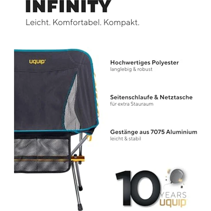 Uquip Campingstuhl Infinity I ultraleichter Faltbarer Klappstuhl mit 120 kg Traglast I kompakter Faltstuhl aus Aluminium I tragbarer Outdoor-Stuhl für Camping, Wandern, Radtouren, Festivals & Reisen – Bild 4