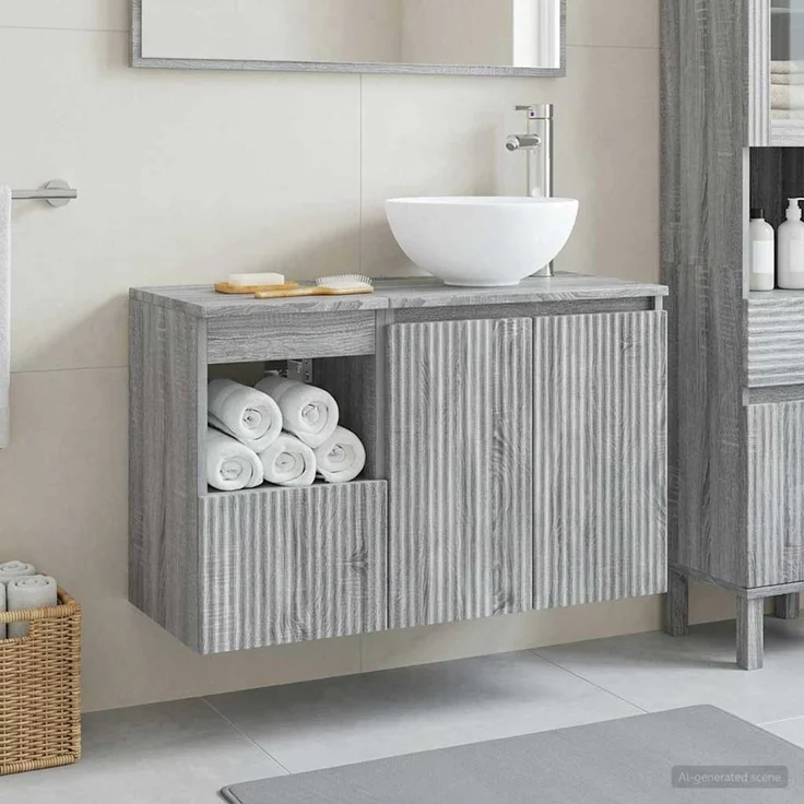 vidaXL Badezimmerschrank-Set 2 stk. Grau Sonoma 79,5 x 41 x 80 cm 3404040 – Bild 1