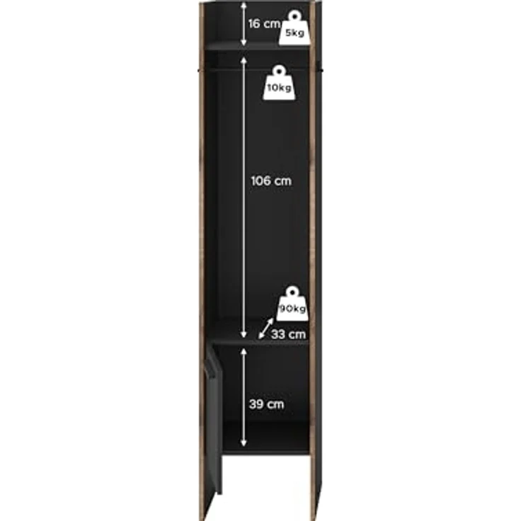 Garderobenschrank >Bueno< in Basalt - 42x189x37cm (BxHxT) – Bild 3