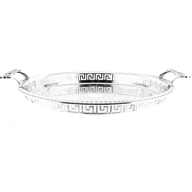 Sunay Serviertabletten in Silber Rund mit Muster mit eleganten Griffen 45x3,5 cm – Bild 3