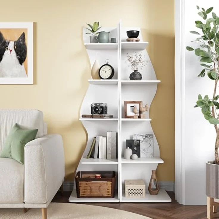 LITTLE TREE Kleines Eckregal, modernes 5-stöckiges Wand-Eck-Bücherregal, stilvolles Bücherregal, Aufbewahrungsregal für kleinen Raum, Wohnzimmer, Schlafzimmer – Bild 5