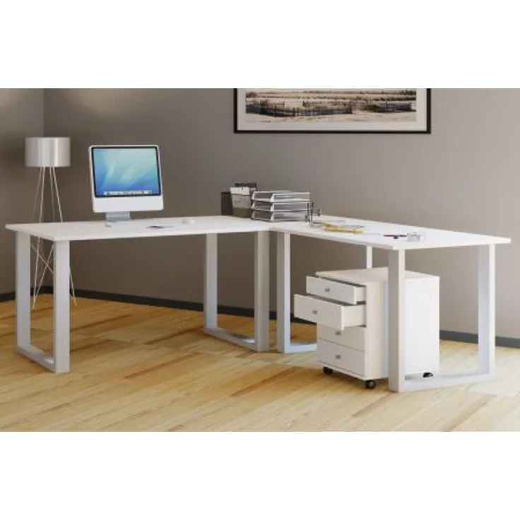 Eckschreibtisch Computer Schreibtisch Arbeitstisch PC Tisch Bürotisch weiß