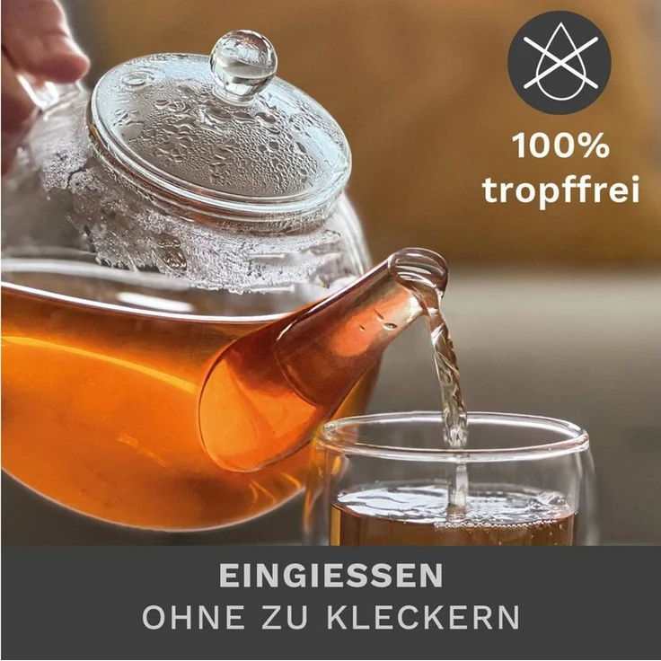 Creano Teekanne Teekanne aus Glas 1,2l - 2 Teeblumen - mit Edelstahl-Sieb und Deckel – Bild 3