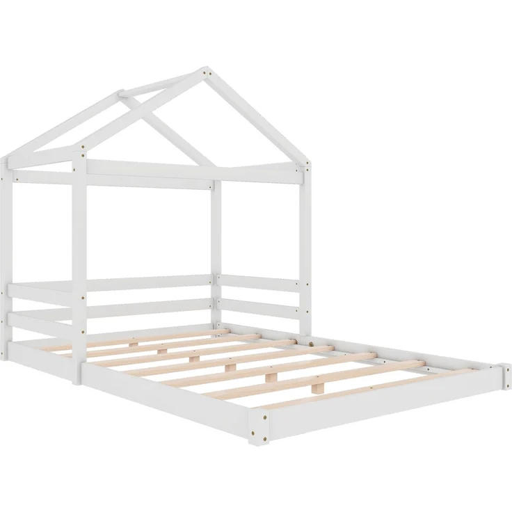 Hausbett 140x200 cm für Kinder, Kinderbett in Hausform mit Lattenrost,modernes Montessori Bett,stabiles Holzhausbett, Weiß – Bild 10