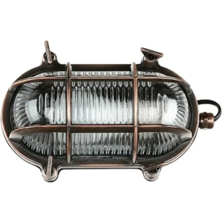 Licht-Erlebnisse SKIATHOS Außenlampe Wandleuchte Messing Glas Kupfer Antik IP64, maritim rustikal, Höhe 13 cm, E27, für Garten und Balkon – Bild 5