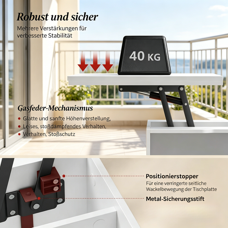Couchtisch 100 x 50,5 x 53 cm mit Lift-Top, Rollen, Schublade und Metall-Holz-Konstruktion – Bild 7