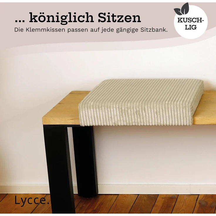 Lycce Bankauflage Klemmkissen mit Leiste - Cord, Polsterung, rutschfest Beige 8x40x38cm – Bild 6