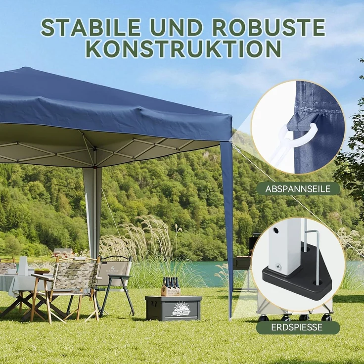 Aoxun Pop Up Pavillon 3x3 Wasserdicht mit 4 Seitenwänden, Metallrahmen-Schutzzelt, Höhe Verstellbar, 3mx3m Faltpavillon mit Tragetasche für Camping Party, Blau – Bild 4
