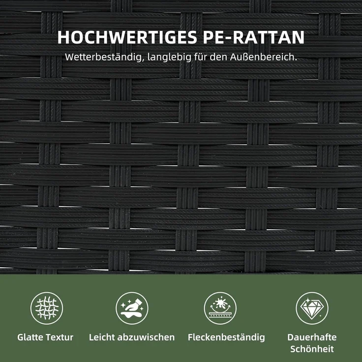 Aoxun 2-Sitzer-Gartenbank aus Rattan, extrabreite Outdoor-Zweisitzerbank mit seitlichem Ablagetisch 144x62x80cm, bequemes Terrassenmöbel-Set mit Kissen und Regenschutz für Garten, Balkon, Dunkelgrau – Bild 5