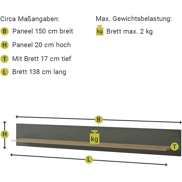 Lomadox Wohnwand CINCINNATI-61, (6-St), grün mit Wotan Eiche mit Beleuchtung 328/207/45cm – Bild 4