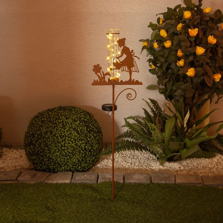 Solarleuchte Regenmesser für Garten Rost Optik Außen Solarlampe Solar 5282614 – Bild 3