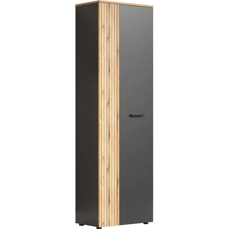 'Esteban' Garderobenschrank / Schuhschrank, Holz, grau und Eiche Evoke, 195 x 36 x 60 cm