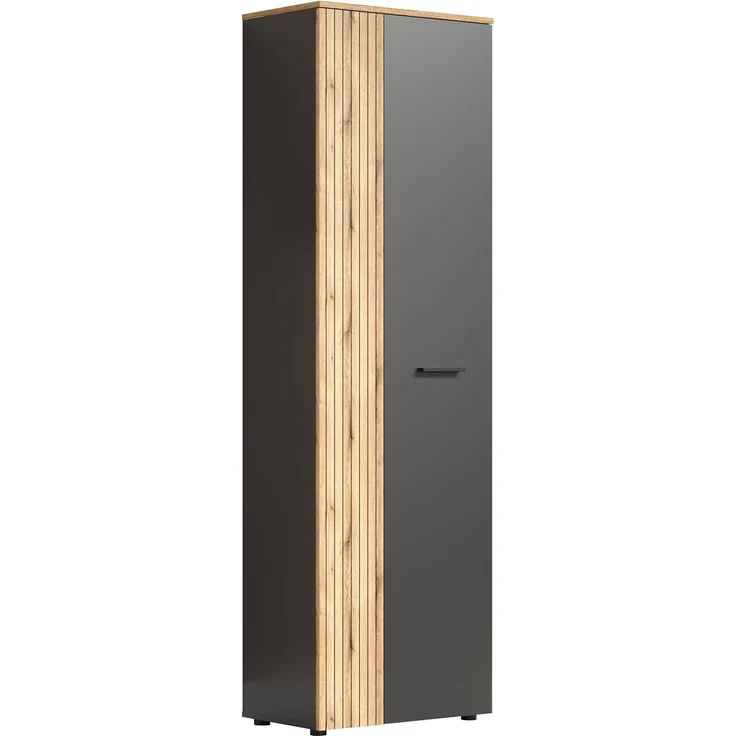 'Esteban' Garderobenschrank / Schuhschrank, Holz, grau und Eiche Evoke, 195 x 36 x 60 cm – Bild 1
