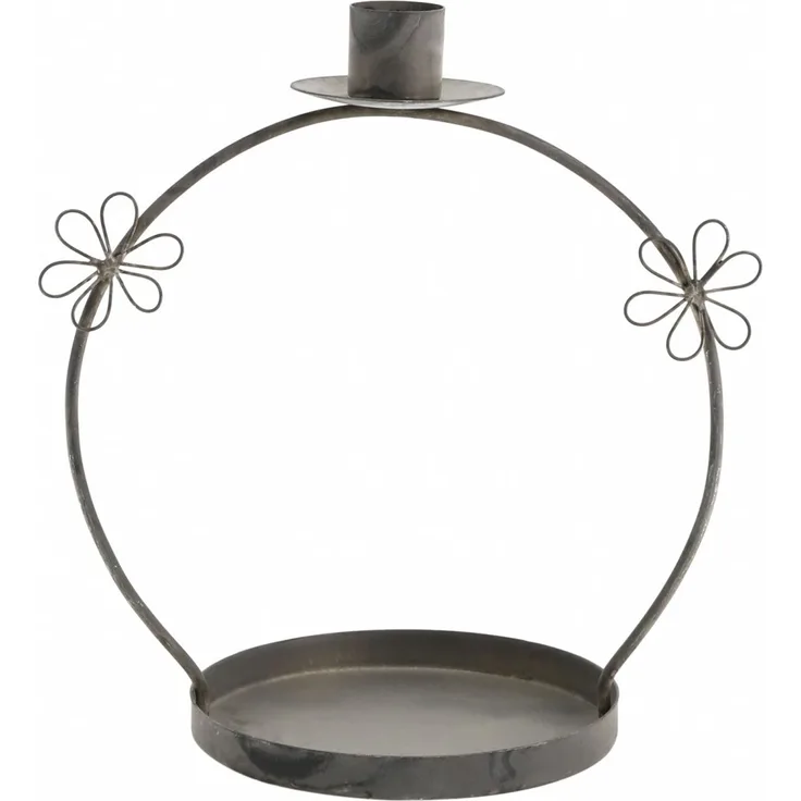 Chic Antique - Kerzenständer Kerzenhalter mit Blumen H 18 cm Grau 71128400