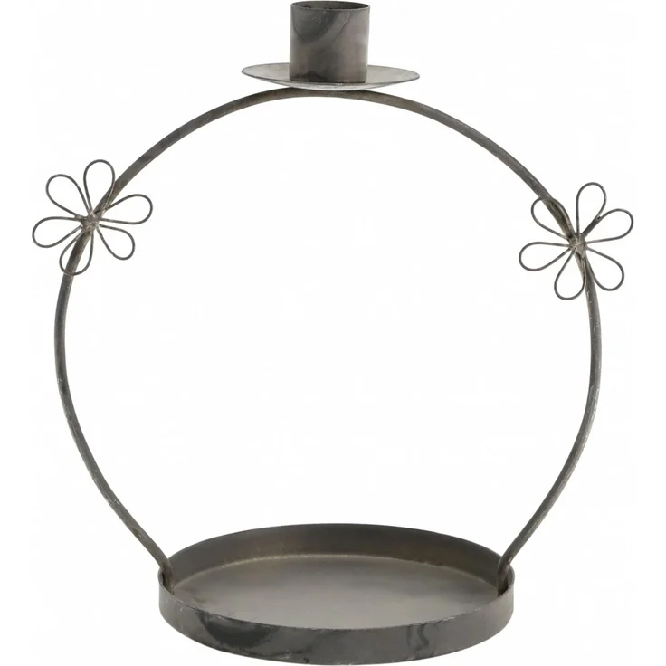 Chic Antique - Kerzenständer Kerzenhalter mit Blumen H 18 cm Grau 71128400