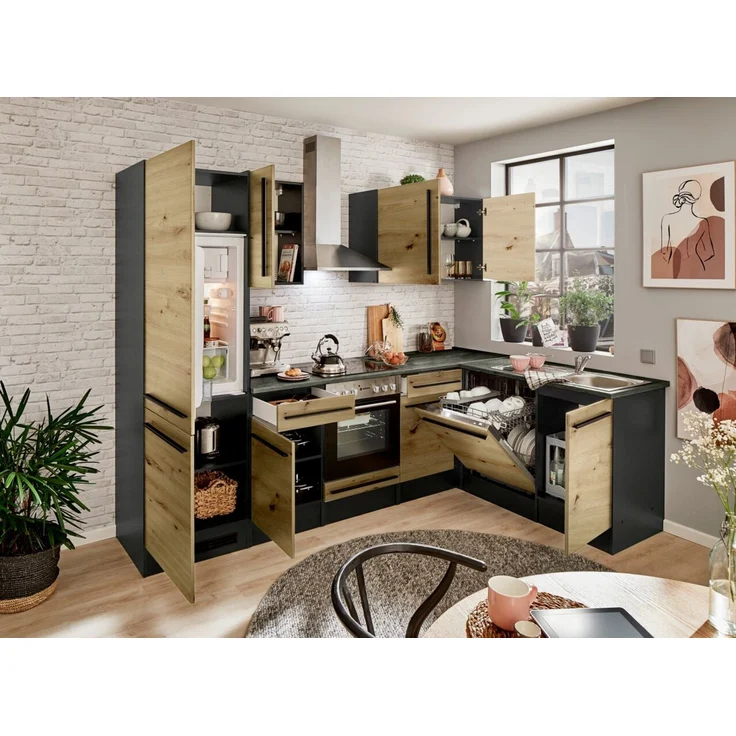 Yourkitchen 'JAZZ' Küchenschrank Eckunterschrank, Holznachbildung Eiche Artisan, 115 x 90 x 60 cm, mit Schublade – Bild 6