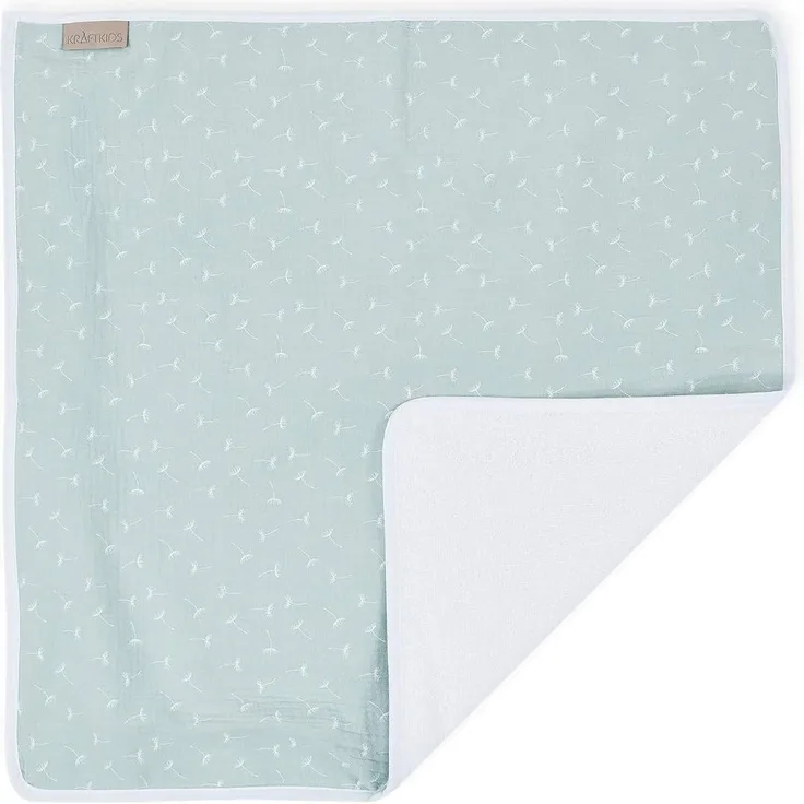 KraftKids Wickeltischunterlage Musselin mint Pusteblumen, Windelmatte aus 100% Baumwolle, wasserundurchlässige Reise-Wickelunterlage