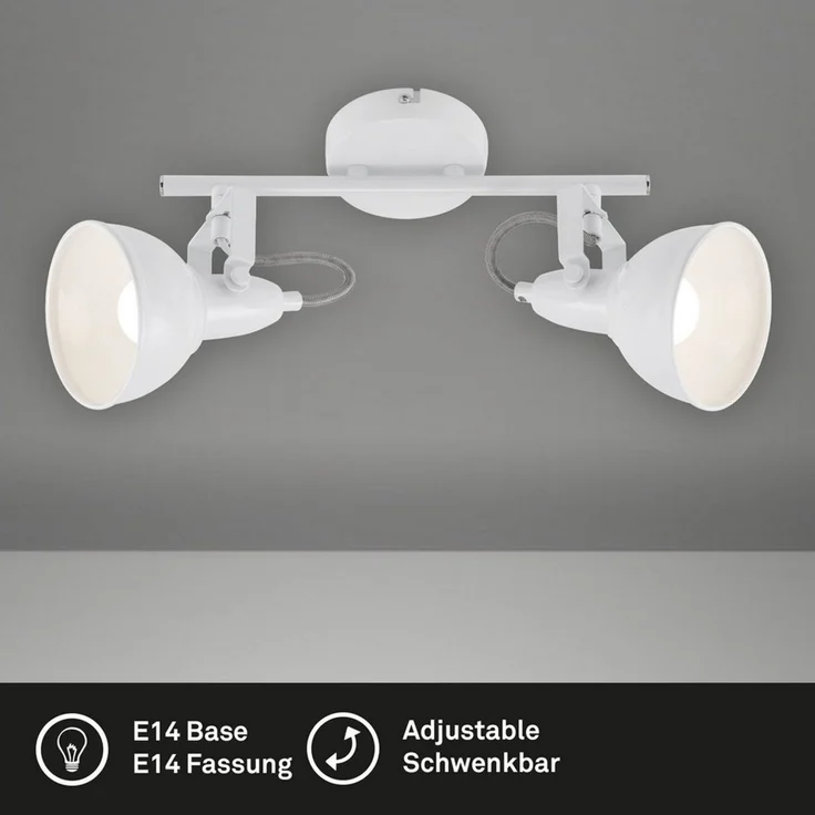 BRILONER - Deckenlampe Vintage schwenkbar, E14 Fassung, max. 40 Watt, Deckenleuchte, Lampe, Wohnzimmerlampe, Schlafzimmerlampe, Küchenlampe, Deckenstrahler, Deckenbeleuchtung, 30,4 x 10 x 18,1 cm, Weiß – Bild 1