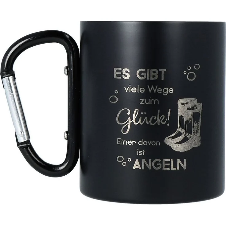 Spruchreif® Tasse Doppelwandige Edelstahltasse mit Karabinerhaken, Anglergeschenk – Bild 2