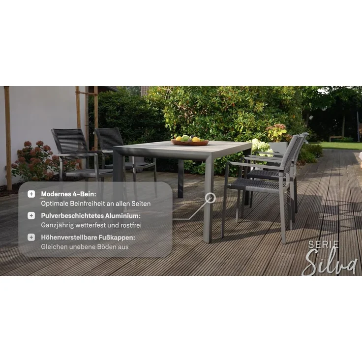 Siena Garden Silva Dining Tisch 140x90 cm ? Aluminium (matt anthrazit) & Keramikplatte (wood grey) – Bild 2