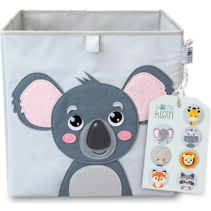 wonneklein Aufbewahrungsbox Kinder grau I extra stabile Spielzeugkiste für Kinderzimmer I Box (33 x 33 x 33 cm) zur Aufbewahrung I graue Ordnungsbox mit Tier Motiv (Koko Koala)