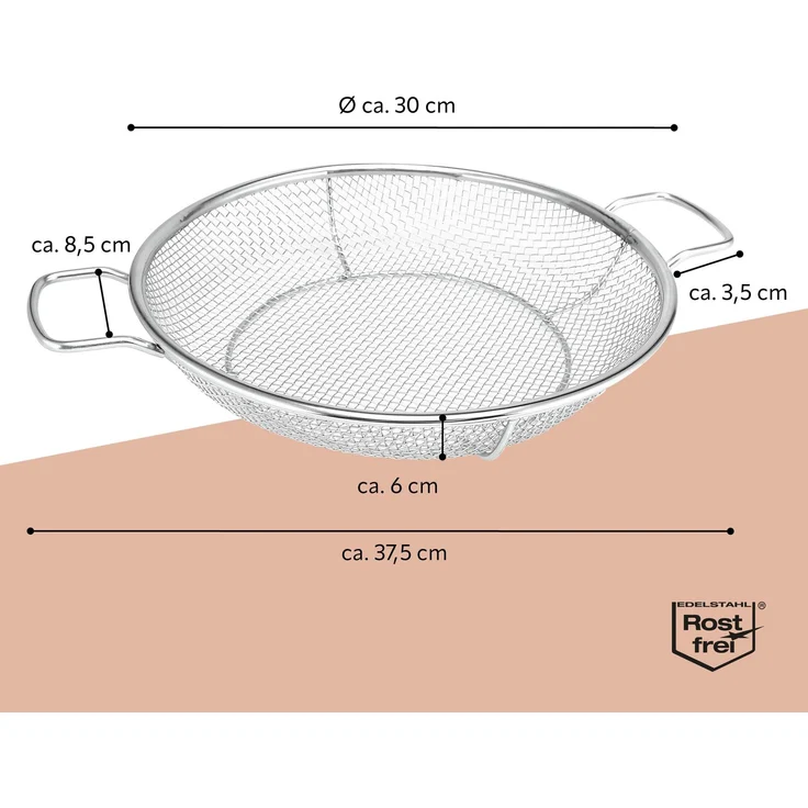 Grillkorb rund / Edelstahl Ø ca. 30 cm / 2 Griffe – Bild 7