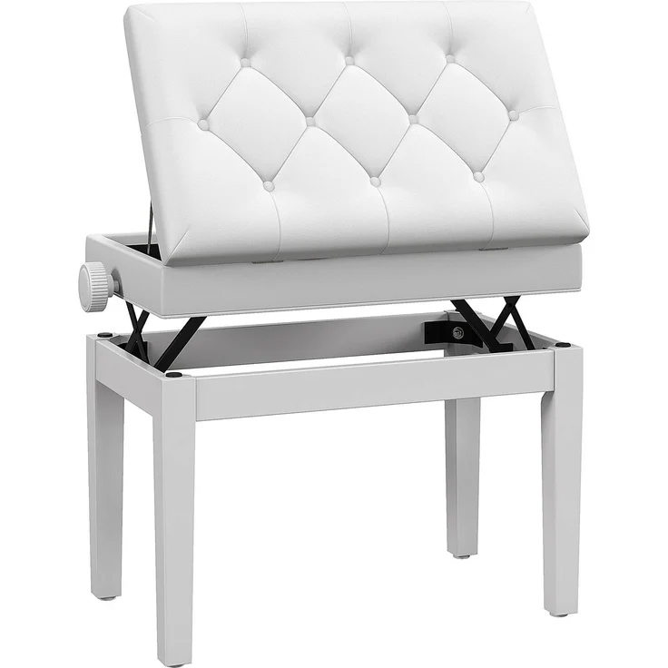 HOMCOM Klavierbank, Gummiholz, Kunstleder, Weiß, 54,5L x 33B x 48-58H cm – Bild 1