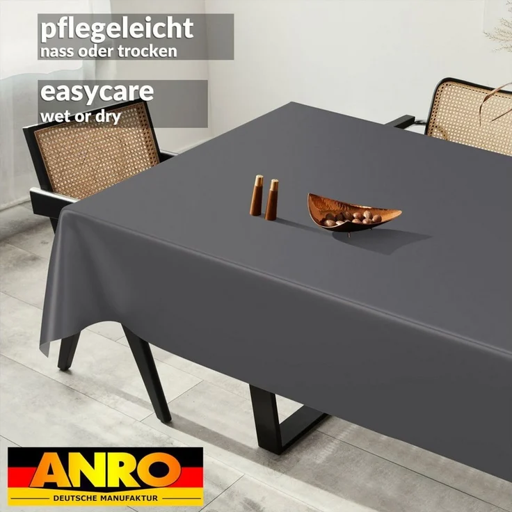 ANRO Tischdecke abwaschbar Wachstuch-Tischdecke Gartentischdecke (Einzelstück 1-tlg), wasserabweisend Einfarbig Anthrazit Breite 140cm – Bild 2