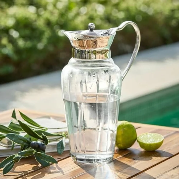 Mirabeau Wasserkaraffe Krug Braux klar/silber, stilvolles Interieur, Mundgeblasen, Rillenschliff – Bild 2