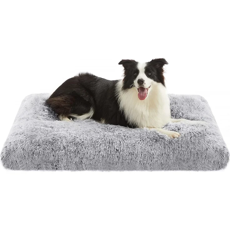 Feandrea Hundebett, Hundekissen, Flauschige Hundematte, Langer Plüsch, 110x73 cm, weiche Polsterung, waschbar, multifunktional, Ombré-Grau PGW203G01 – Bild 1